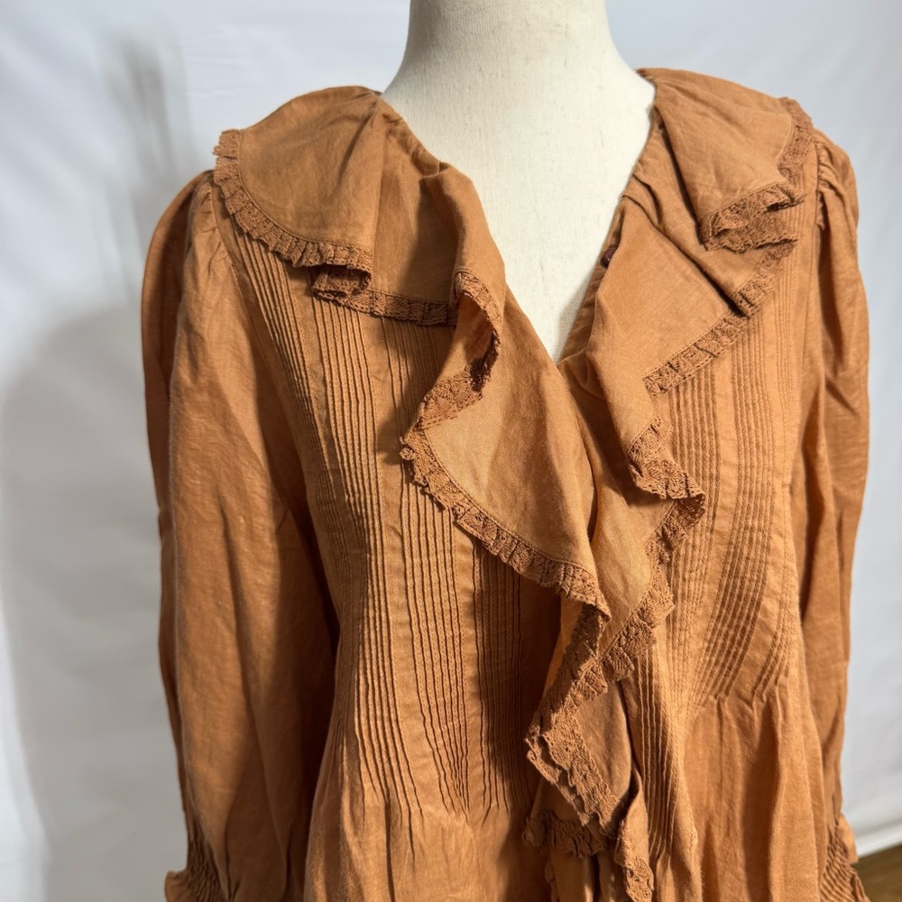 Doen Rust Ruffle-Front Blouse - Picture 7 of 10